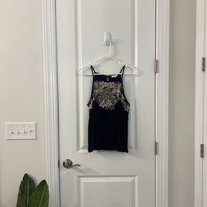 Navy Eyeshadow Tank with floral embroidery, brand new
